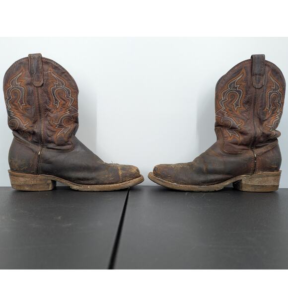 Double-H Steel Toe Cowboy Work Boots Mens 9.5D Brown Leather USA Made Distressed - Picture 5 of 10